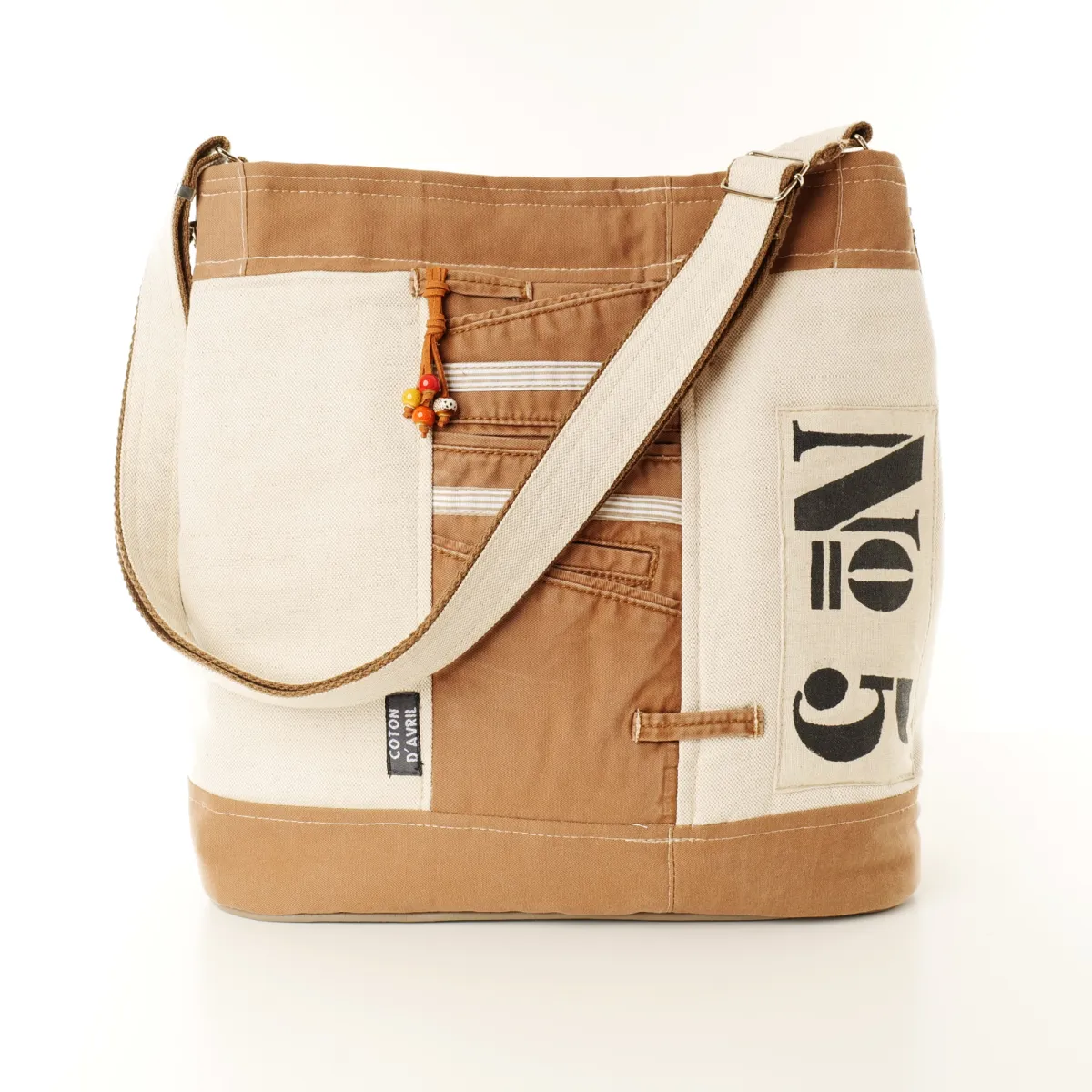 Sac seau Coton d'Avril N°5 Marron Ecru