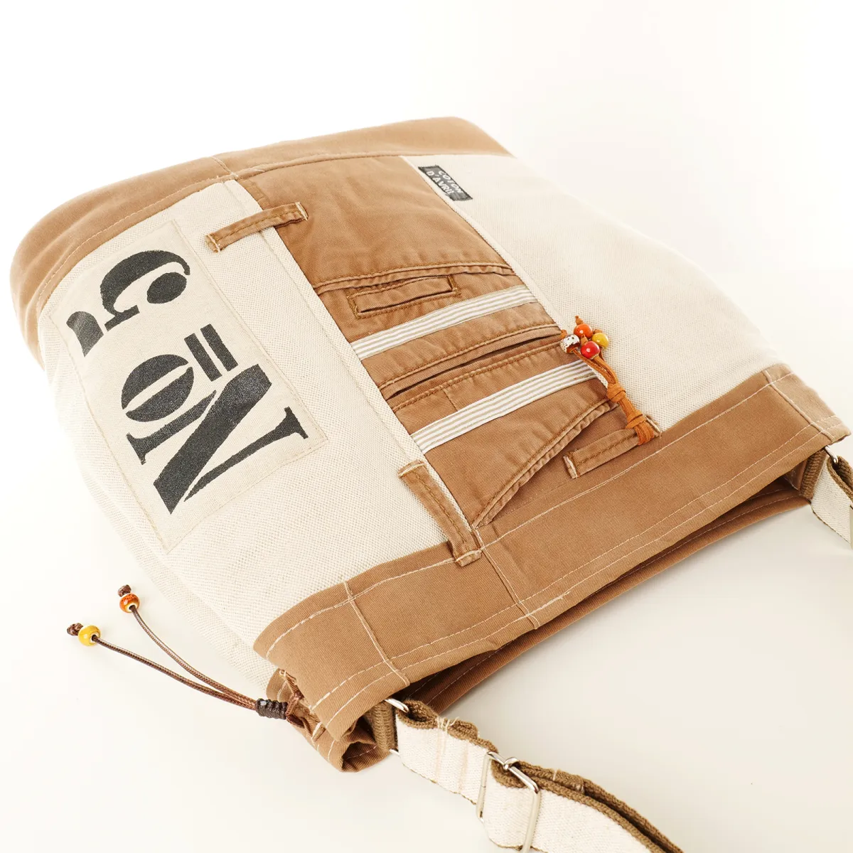 Sac seau Coton d'Avril N°5 Marron Ecru