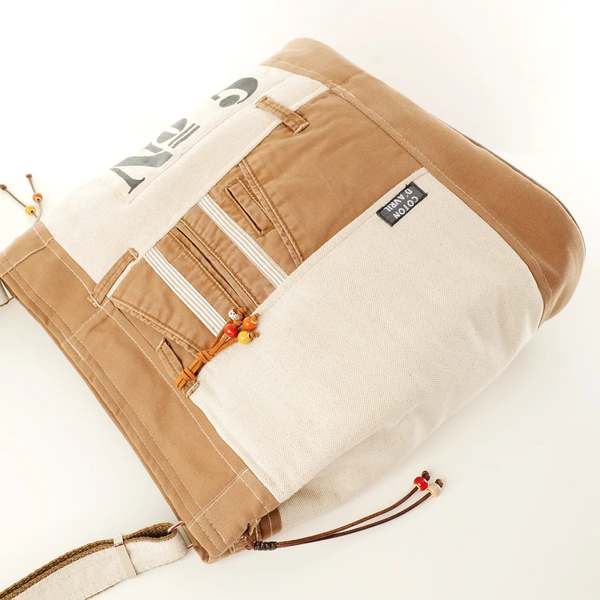 Sac seau Coton d'Avril N°5 Marron Ecru