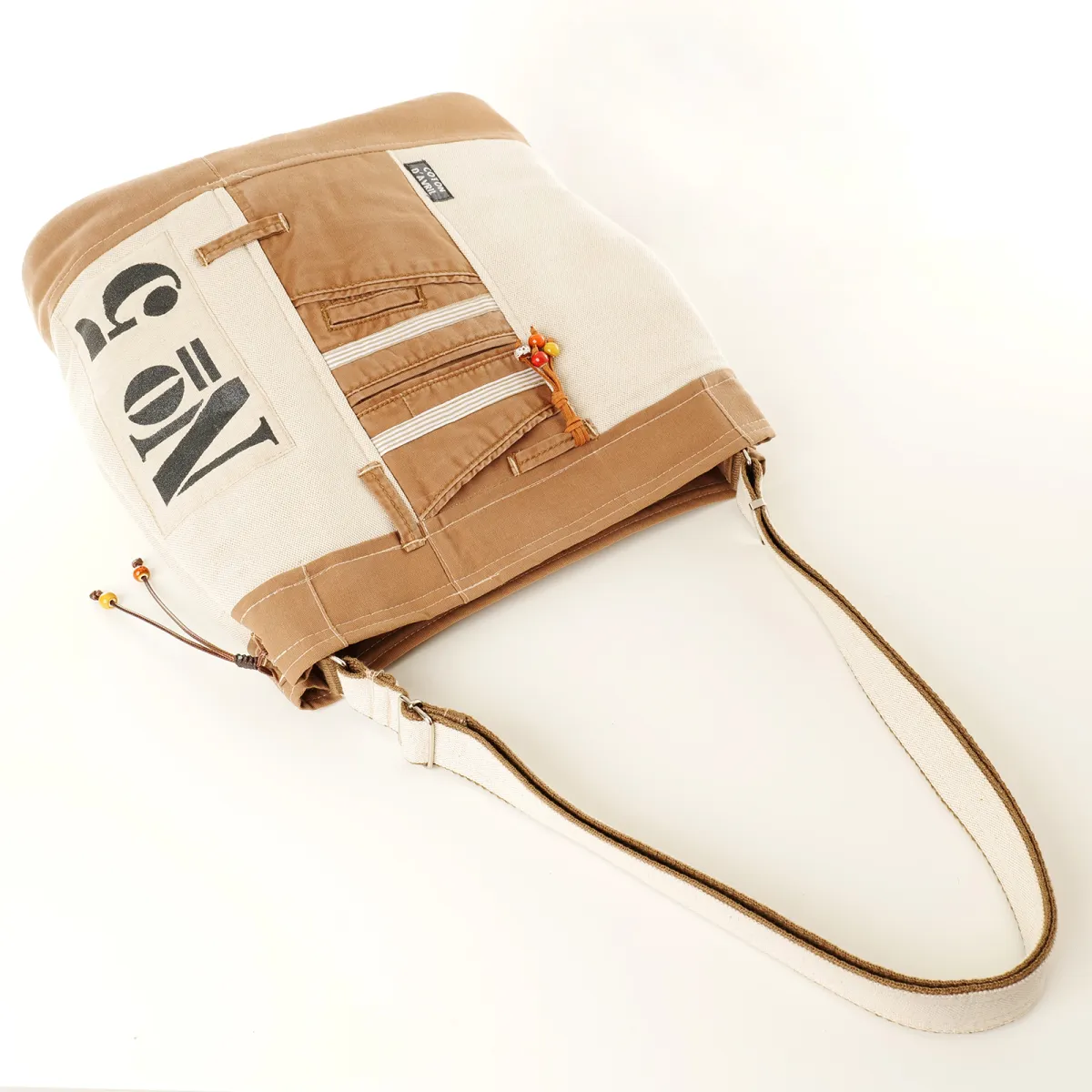 Sac seau Coton d'Avril N°5 Marron Ecru