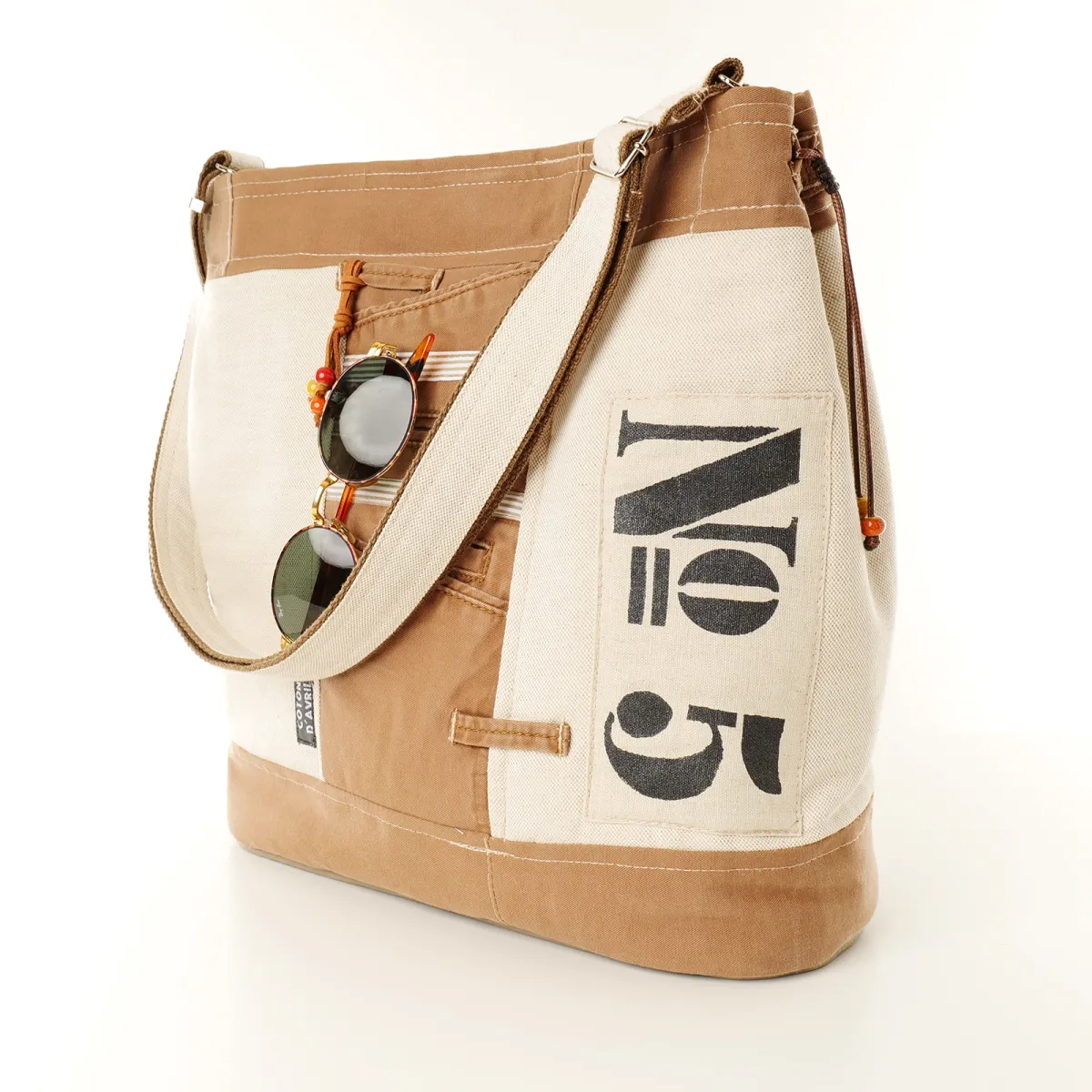 Sac seau Coton d'Avril N°5 Marron Ecru