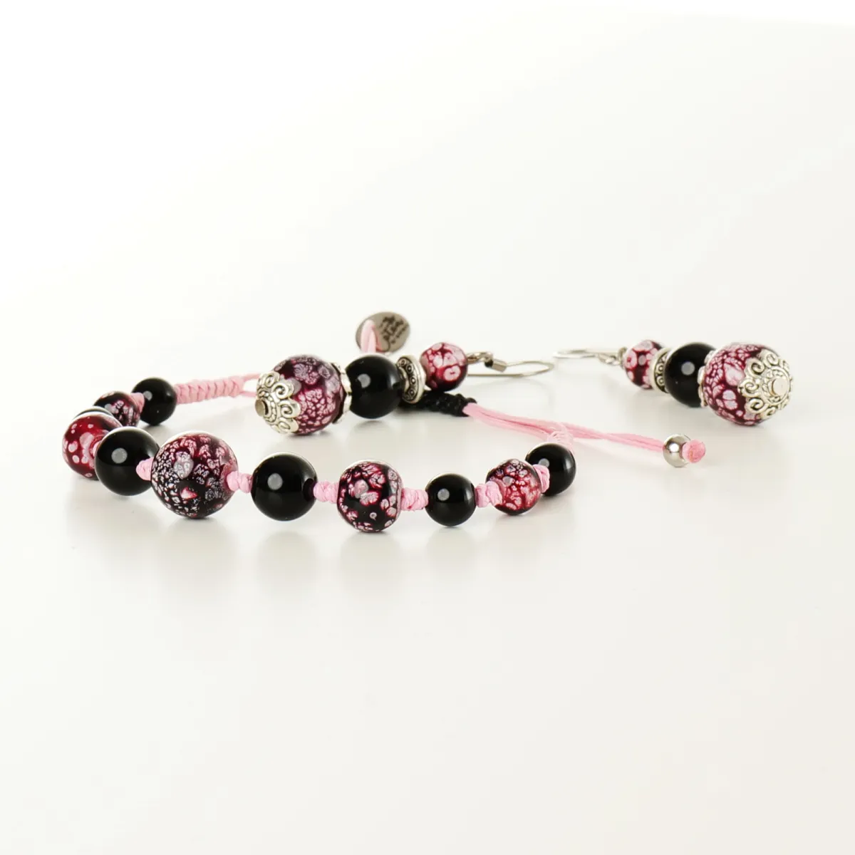 Bracelet Boucles d'oreilles coton d'avril Lilas