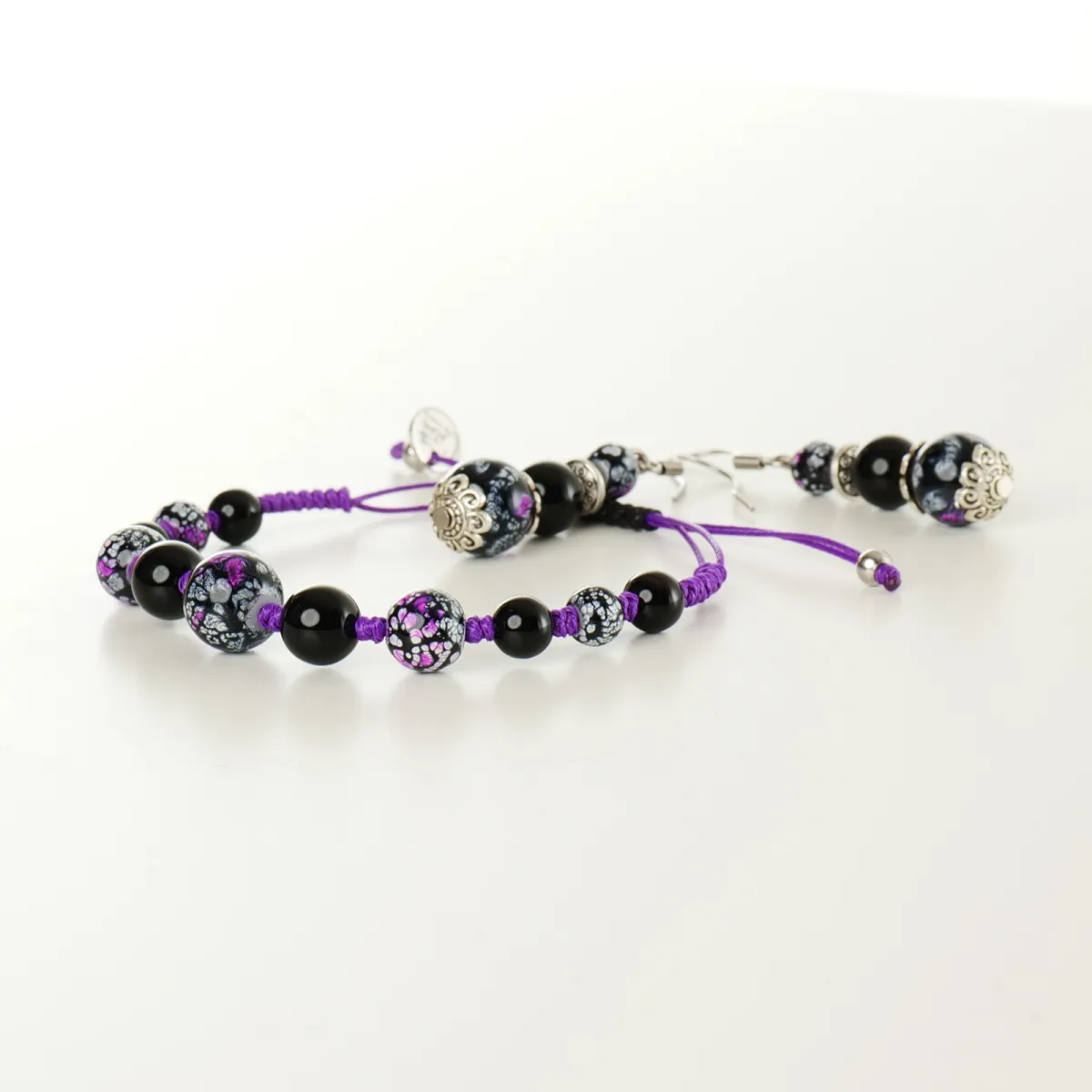 Bracelet Boucles d'oreilles coton d'avril Lilas