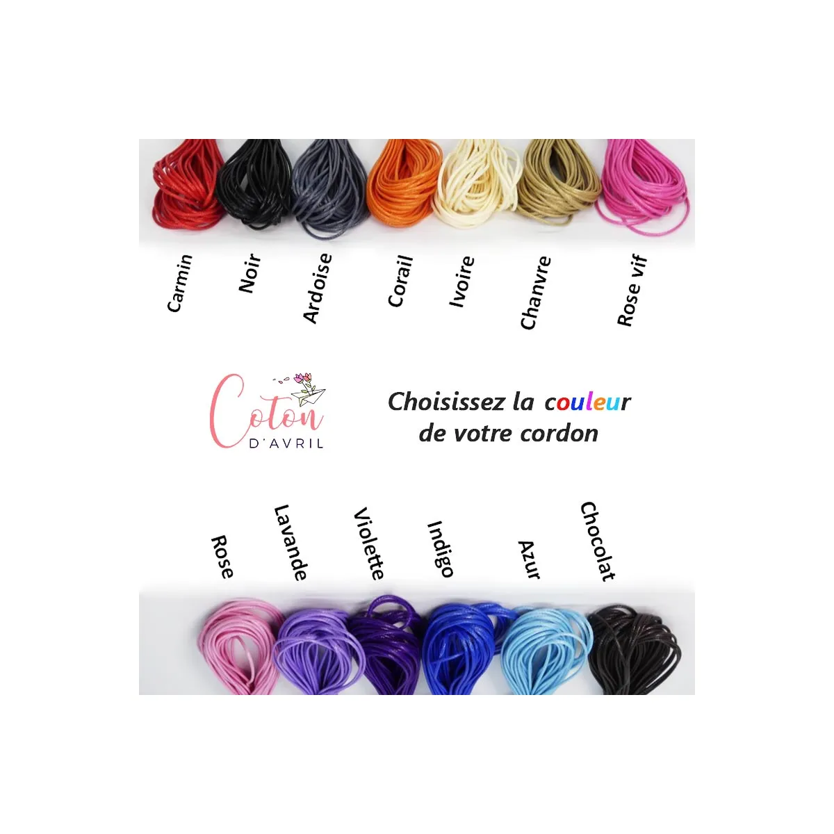 Nuancier couleur cordon bracelet Coton d'Avril