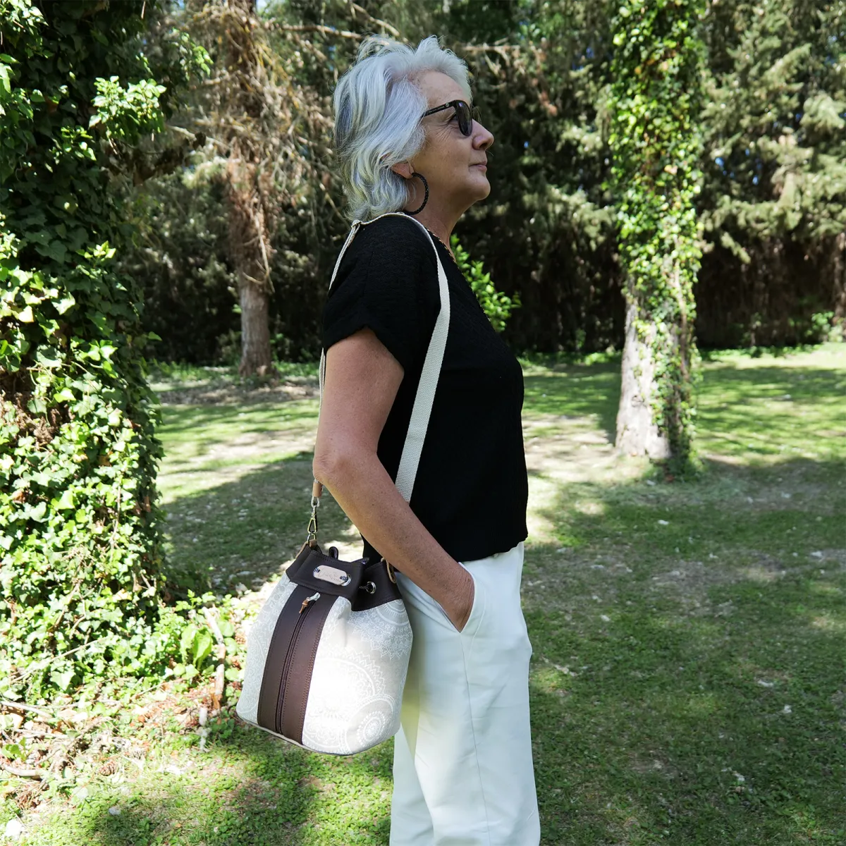Sac seau Coton d'Avril ANGELE Mandala Brun