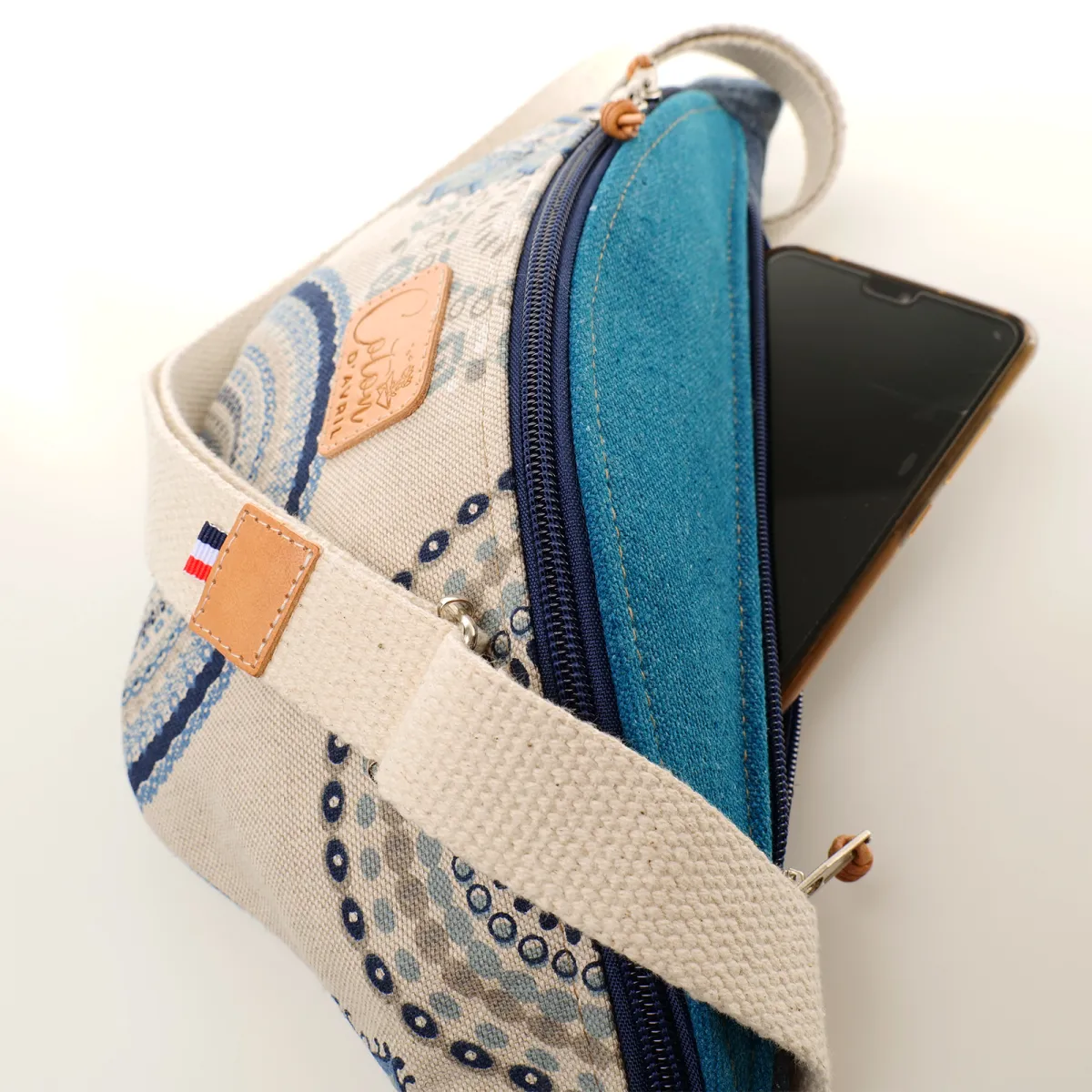 Sac banane Coton d'Avril Melisse Mandala bleu