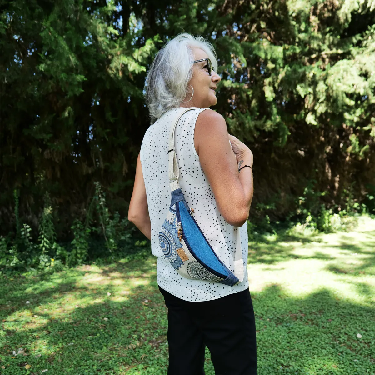 Sac banane Coton d'Avril Melisse Mandala bleu