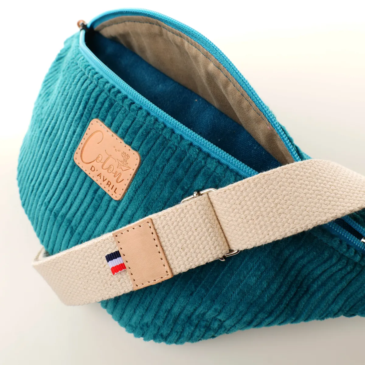 Sac banane Coton d'Avril Melisse Velours bleu canard
