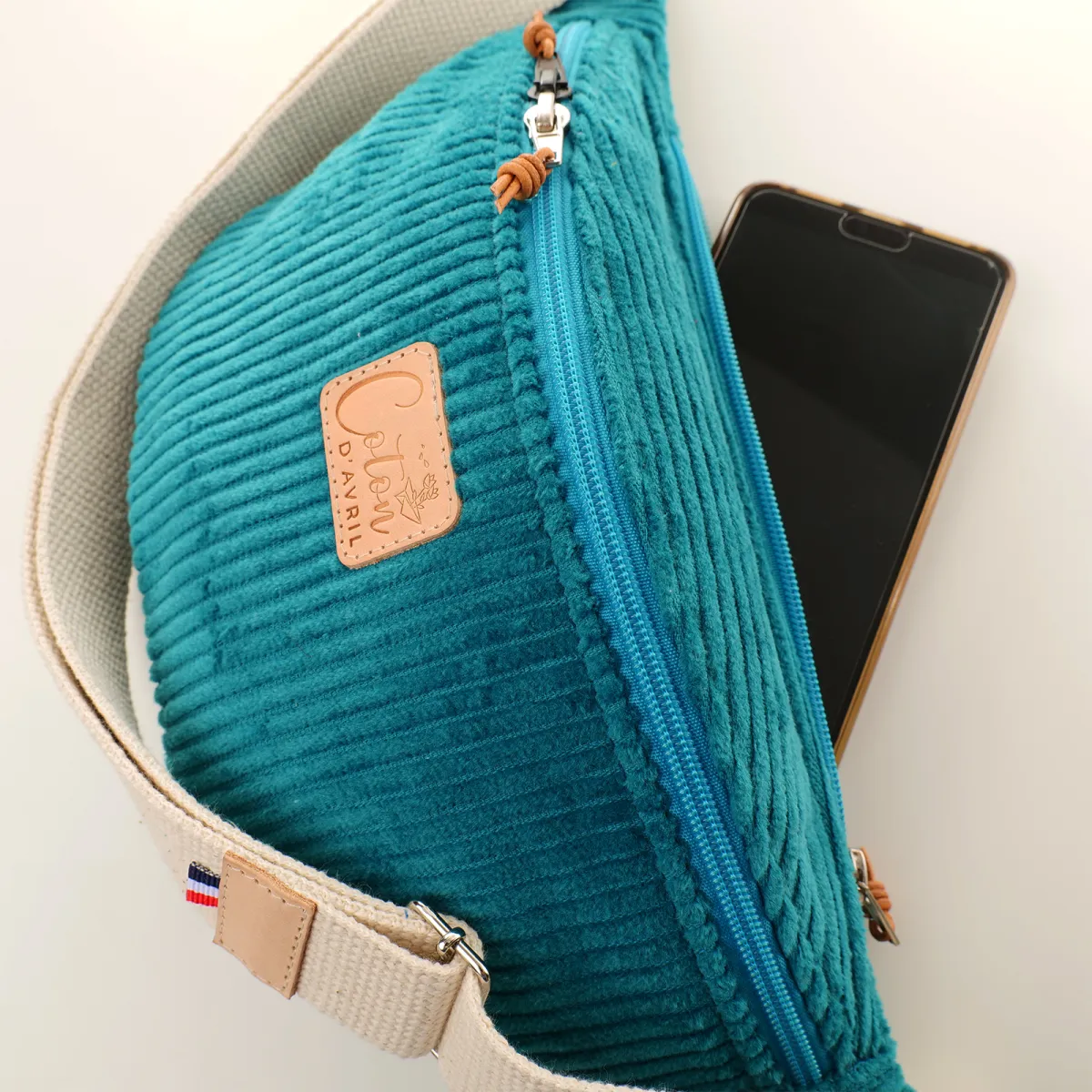 Sac banane Coton d'Avril Melisse Velours bleu canard