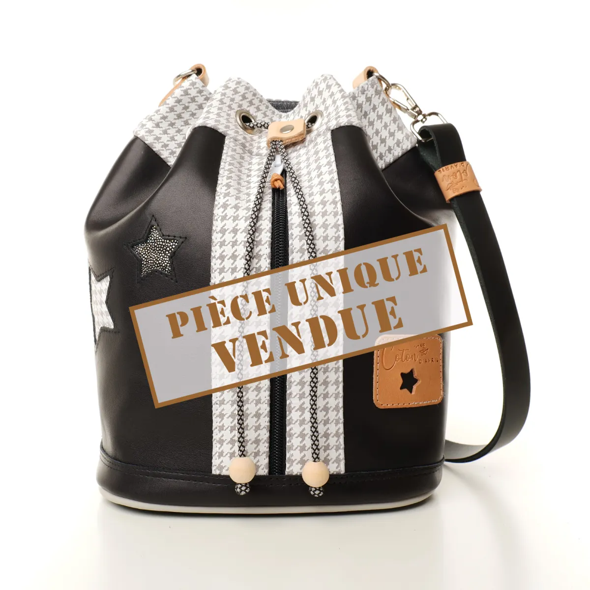 Sac seau Coton d'Avril Angèle Cuir noir