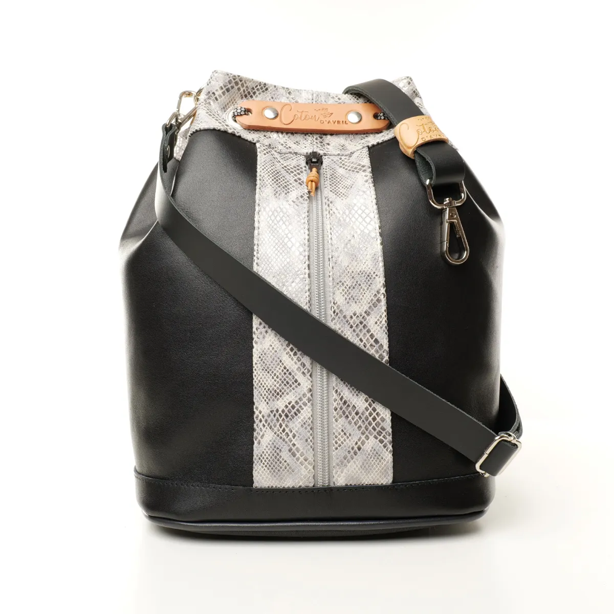 Sac seau Coton d'Avril Angèle CUIR Ebène