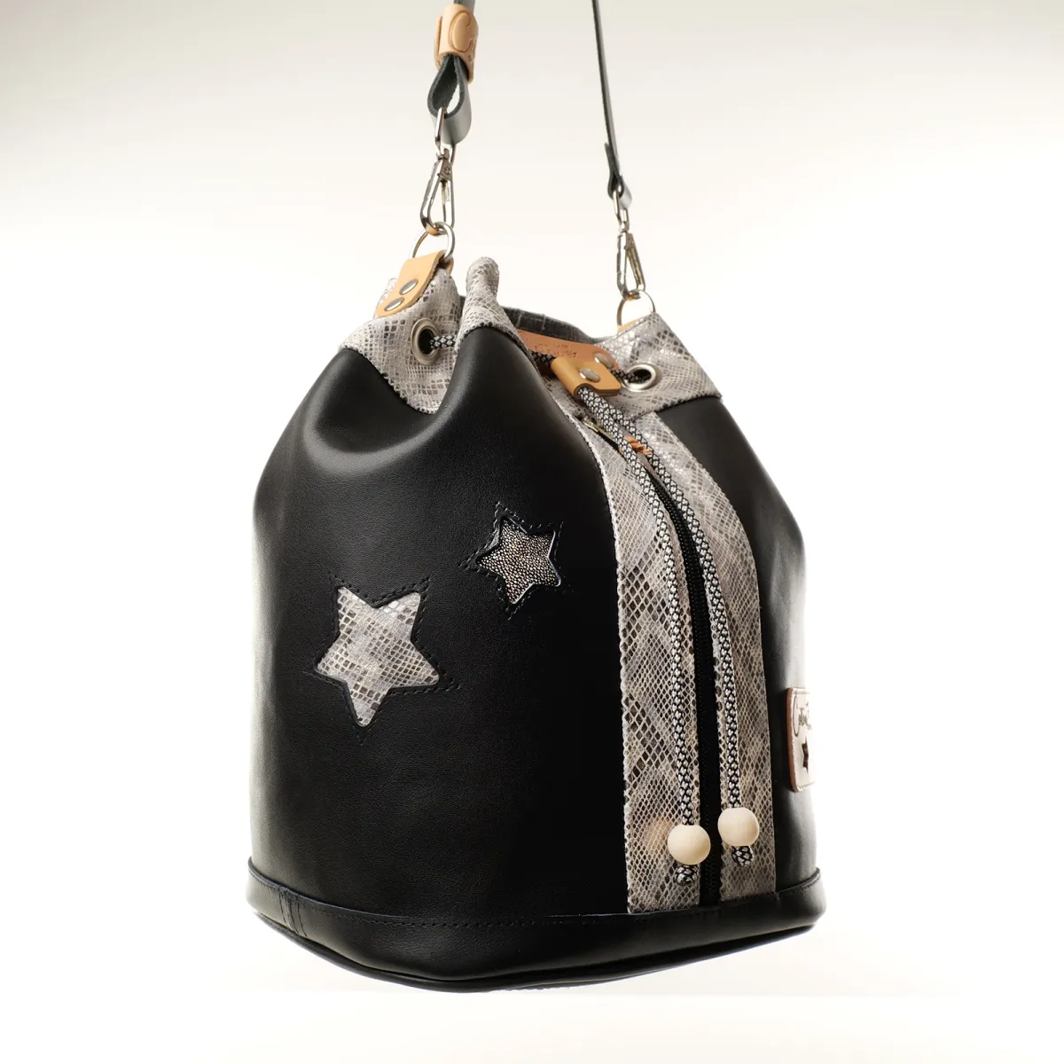 Sac seau Coton d'Avril Angèle CUIR Ebène