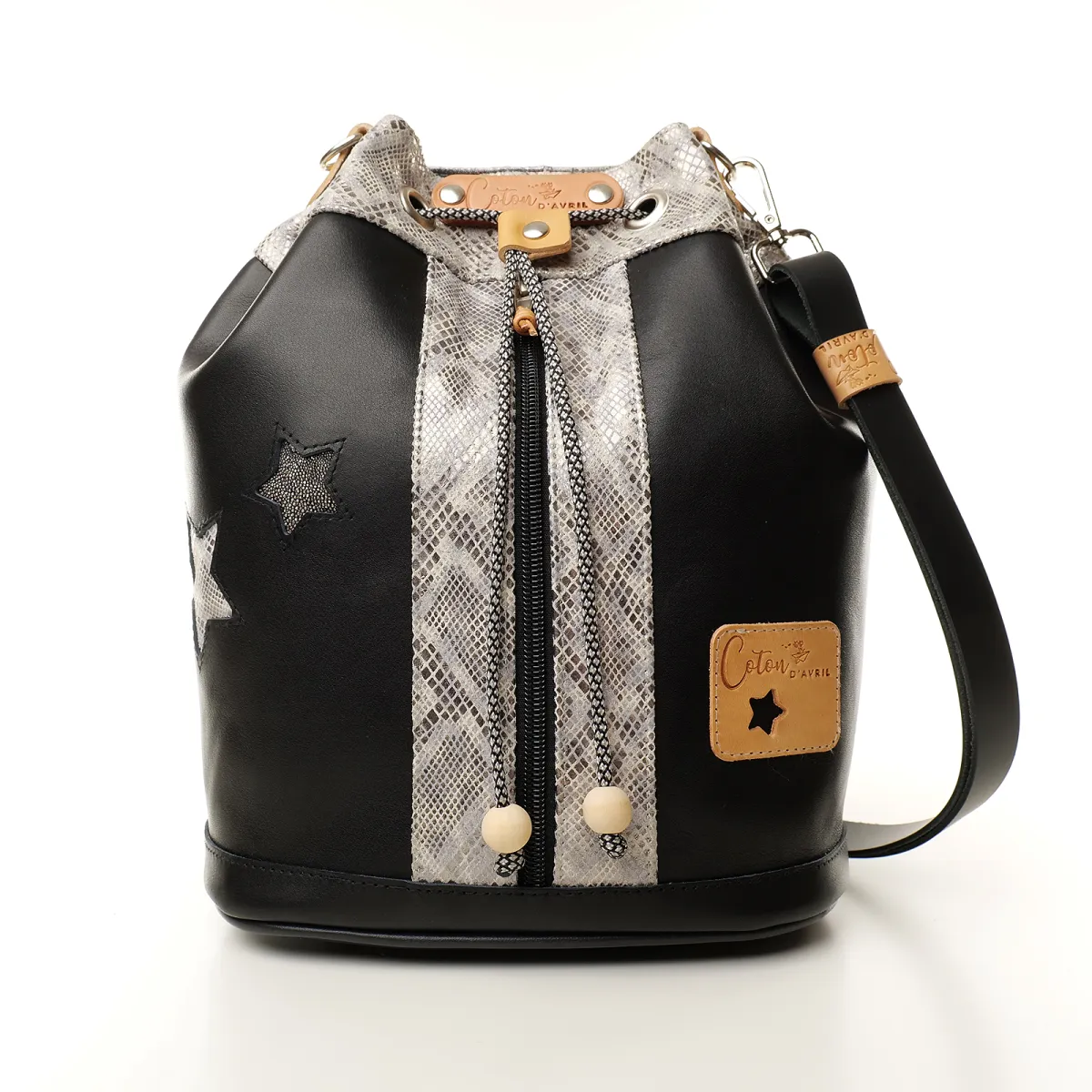 Sac seau Coton d'Avril Angèle CUIR Ebène