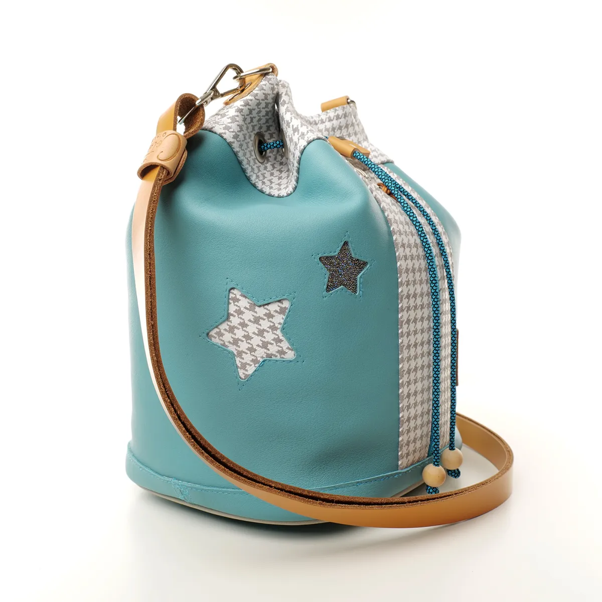 Sac seau Coton d'Avril ANGELE CUIR Ciel