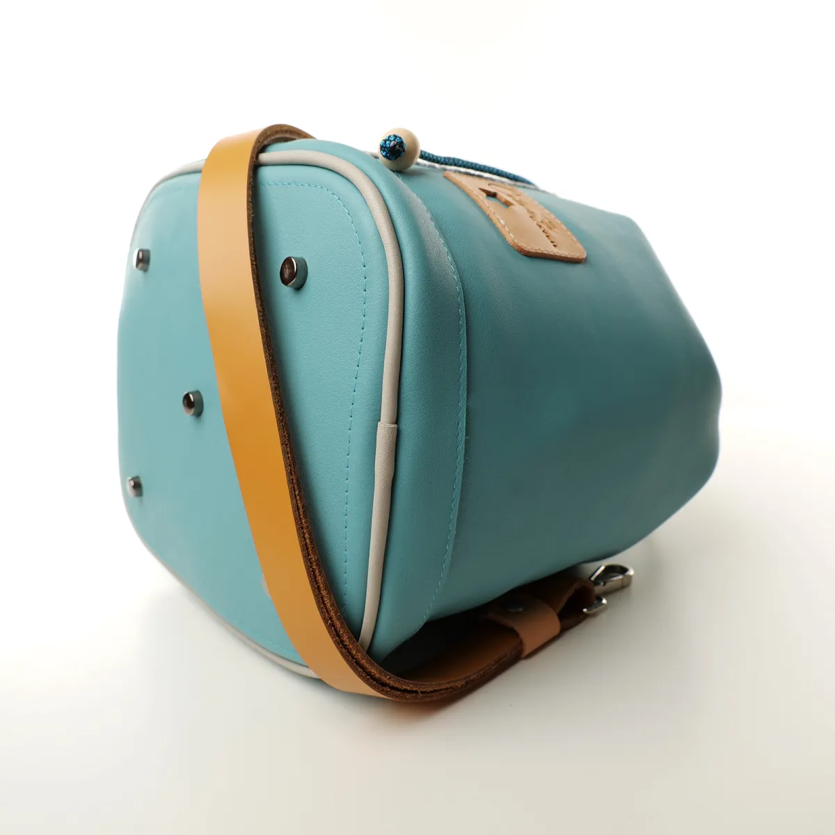 Sac seau Coton d'Avril ANGELE CUIR Ciel