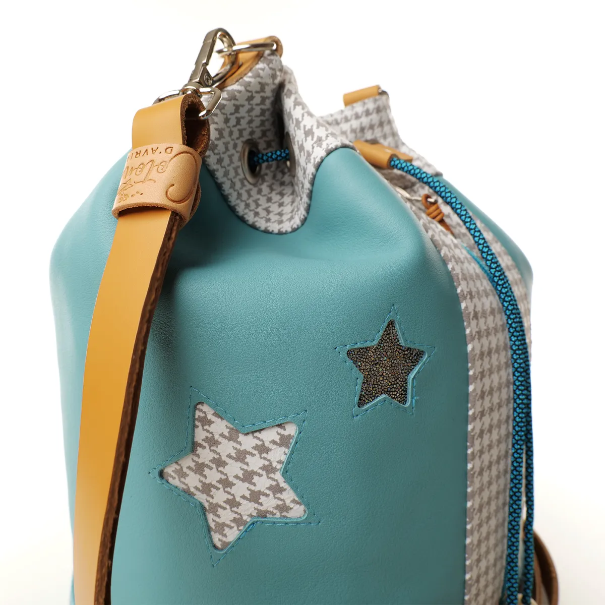 Sac seau Coton d'Avril ANGELE CUIR Ciel