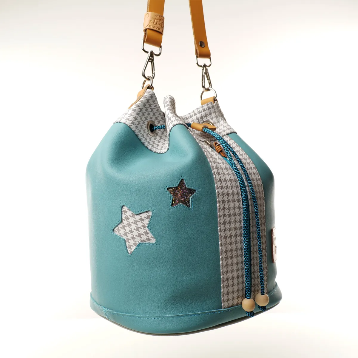 Sac seau Coton d'Avril ANGELE CUIR Ciel