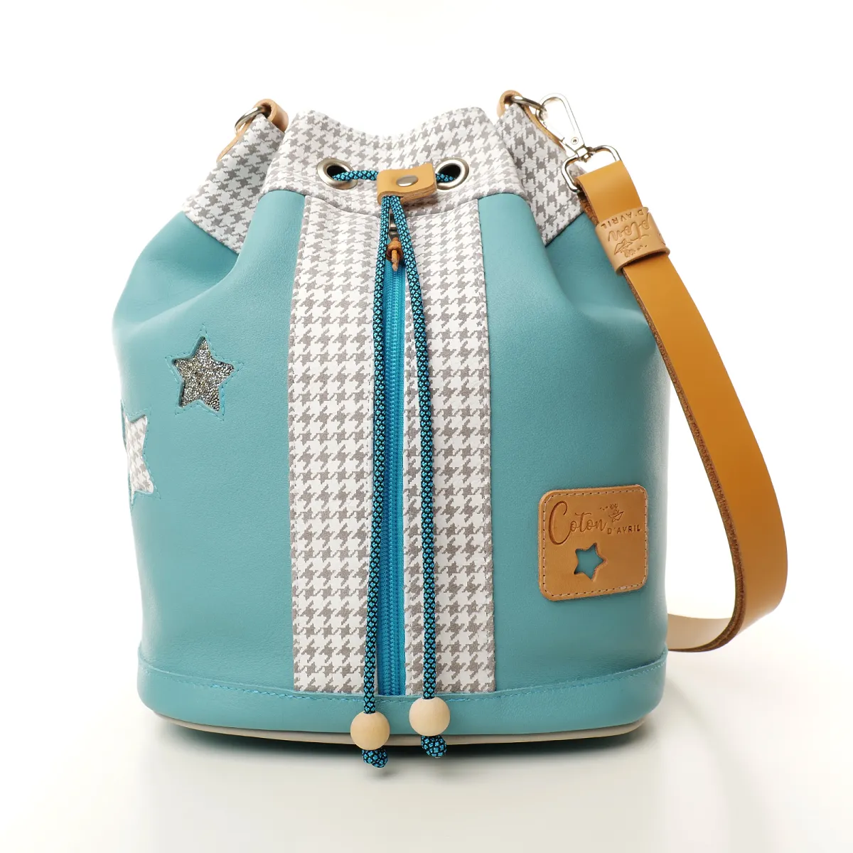 Sac seau Coton d'Avril ANGELE CUIR Ciel