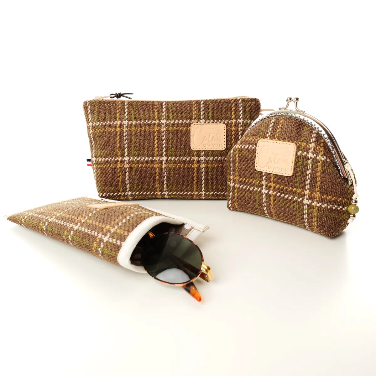 Ensemble pochette trousse étui à lunettes Coton d'Avril Cappuccino