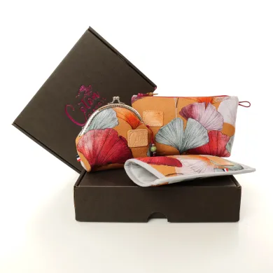 Ensemble pochette trousse étui à lunettes Coton d'Avril Ginkgo