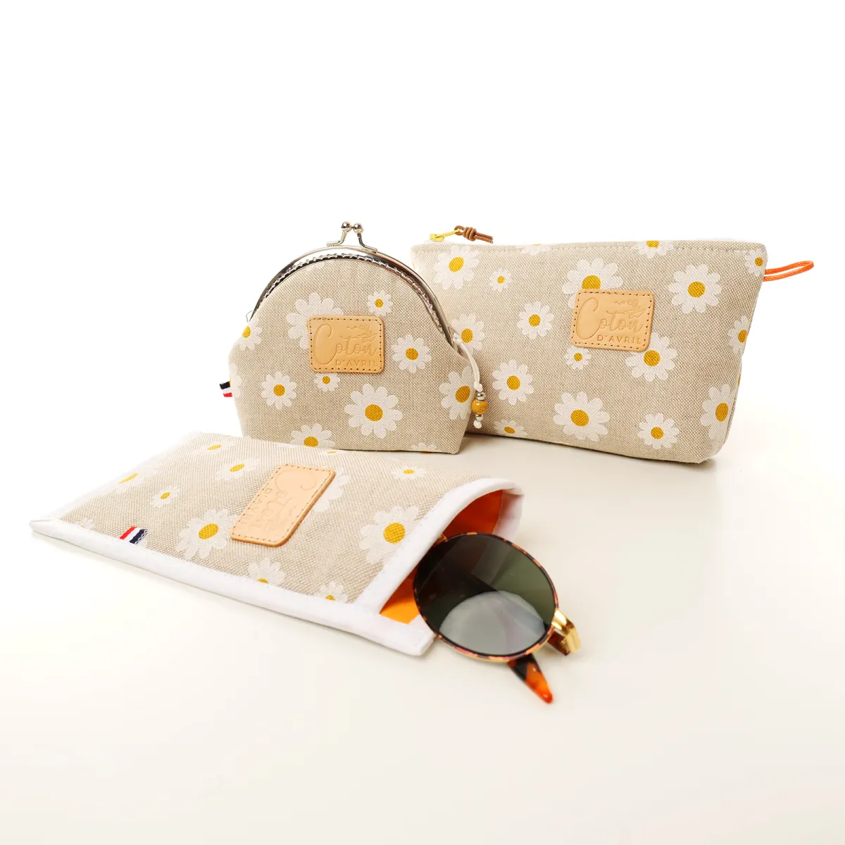 Ensemble pochette trousse étui à lunettes Coton d'Avril Marguerites