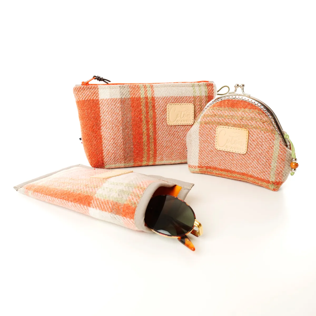 Ensemble pochette trousse étui à lunettes Coton d'Avril Mandarine