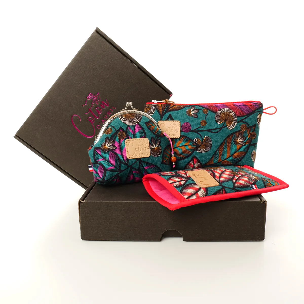 Ensemble pochette trousse étui à lunettes Coton d'Avril Petal