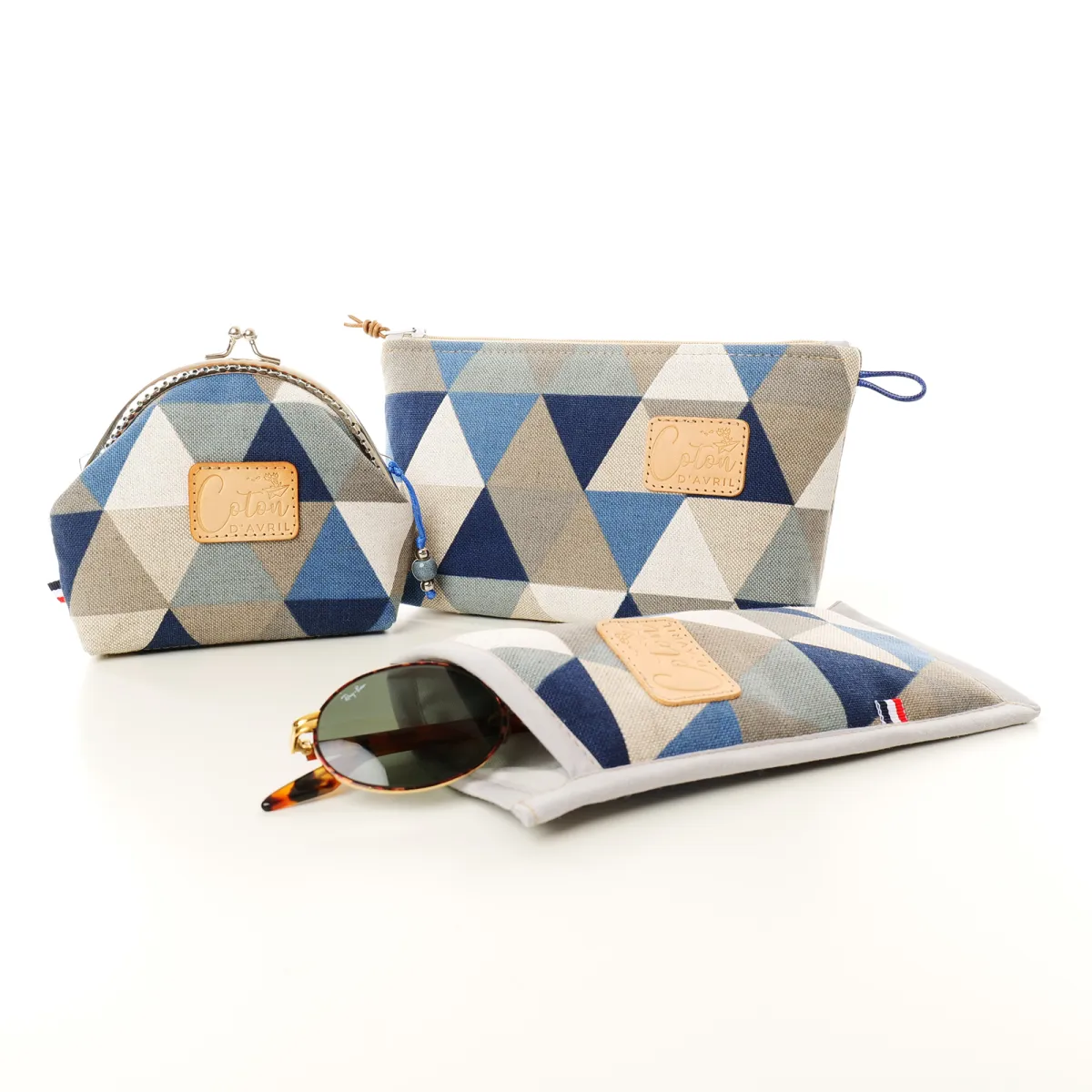 Ensemble pochette trousse étui à lunettes Coton d'Avril Triangles