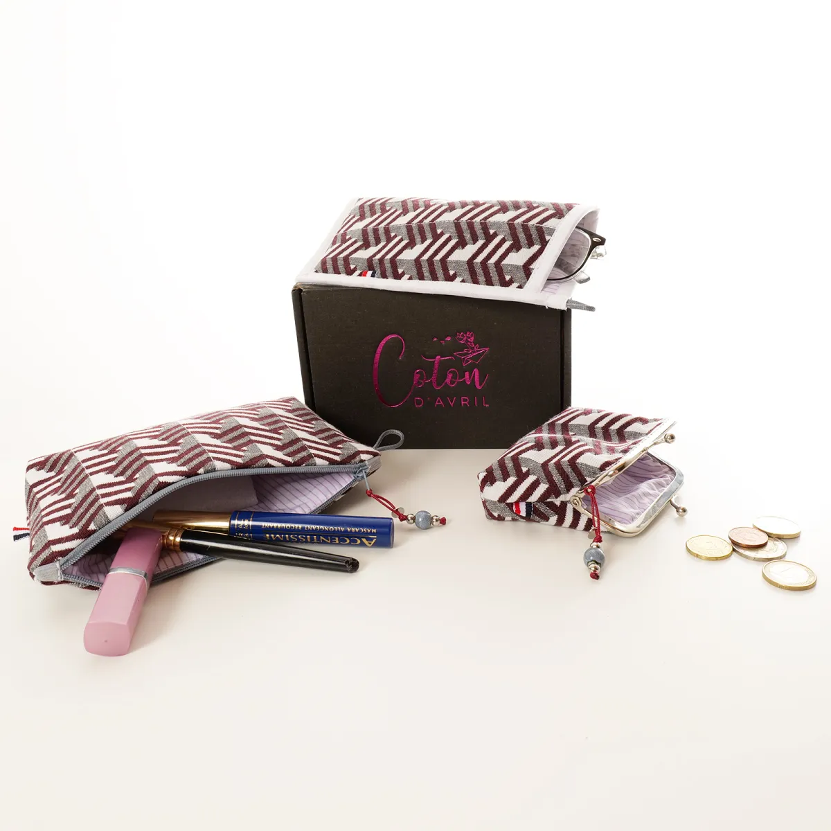 Ensemble 3 Pochettes Coton d'Avril Chevrons