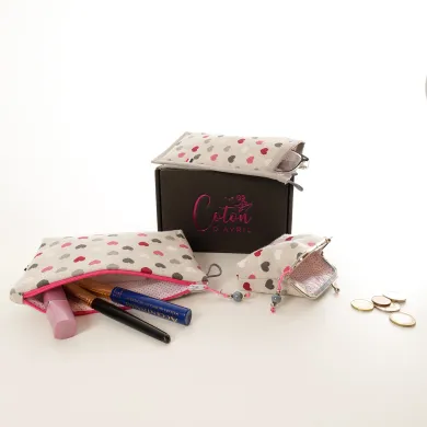 Ensemble 3 Pochettes Coton d'Avril Cœurs