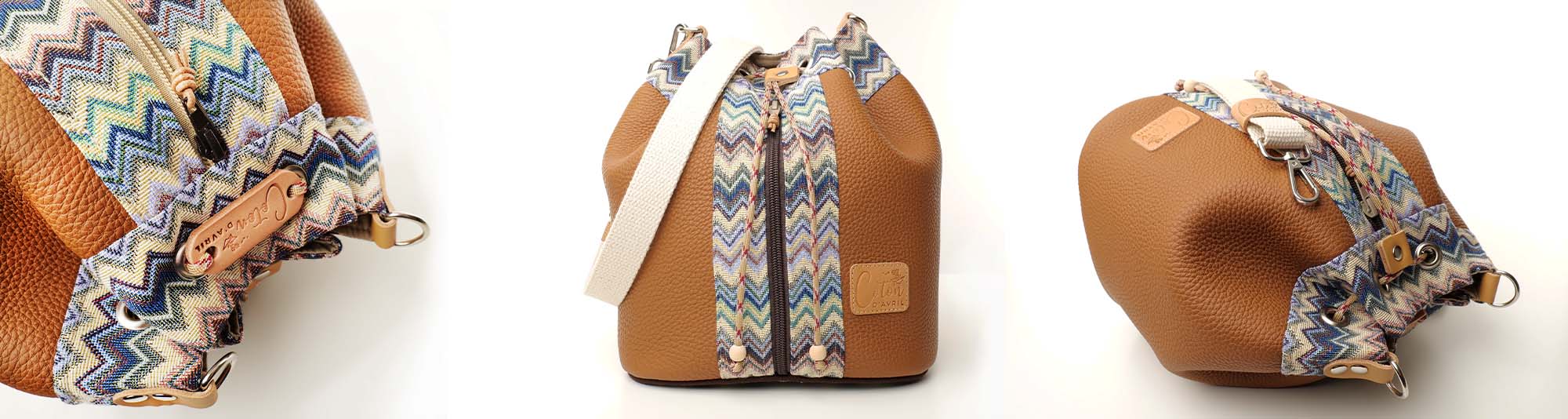 Sac seau Coton d'Avril ANGELE cuir camel
