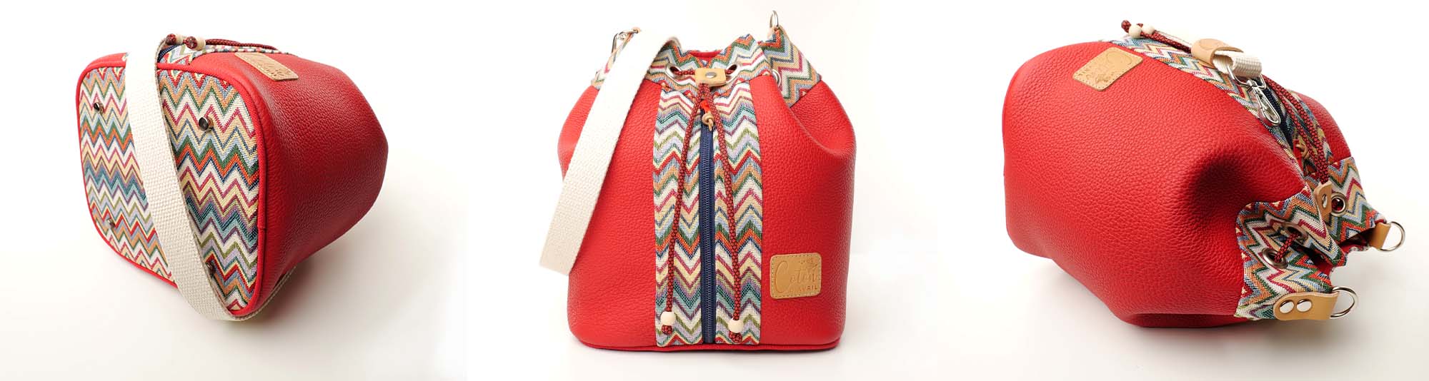 Sac seau Coton d'Avril ANGELE cuir rouge